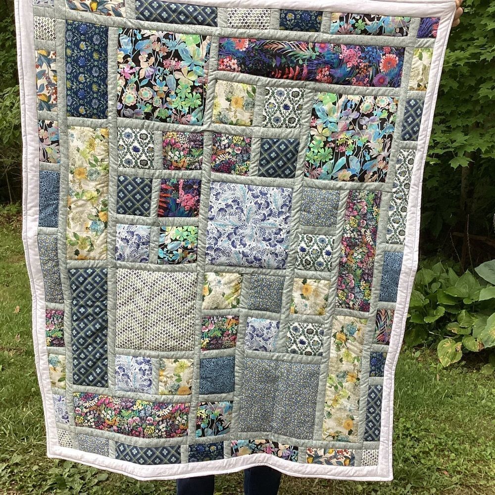 NWT. Hand Crafted Liberty Tana Lawn Fabrics Lap Quilt Garden Views